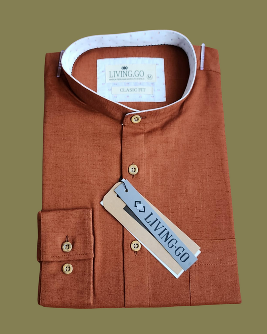 CAMISA ML - Terracota Mandarin Lino