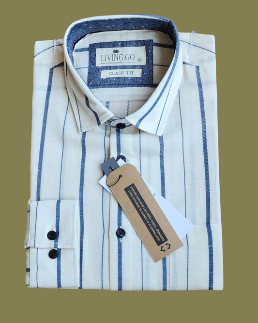 CAMISA ML - Lino a Rayas con Cuello Clásico