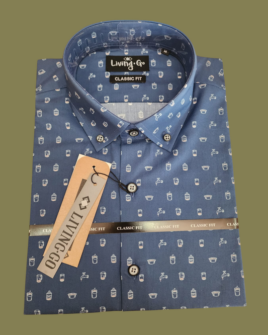 CAMISA MC CLASSIC FIT - Blue Waterprint